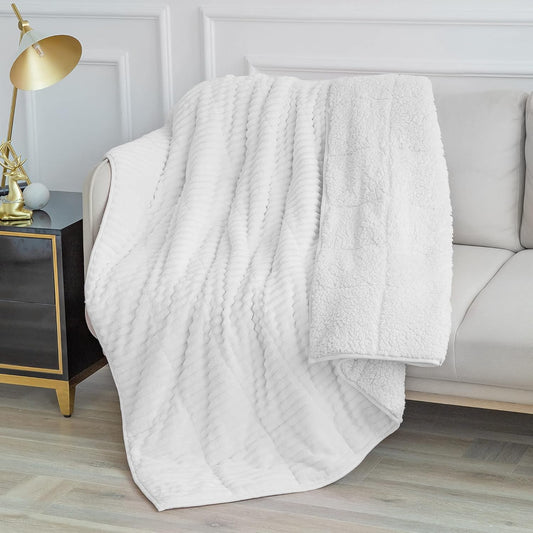 Striped Ribbed Sherpa Fleece Weighted Blanket